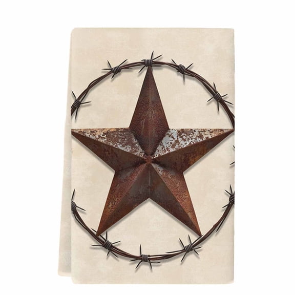 Texas Star Farmhouse Microfiber Kitchen Towel, Western Country Stars Retro Soft Absorbent Dish Towels, Quick Drying Washable Dishcloths for Kitchen Cleaning, Drying Dishes, 18x28 Inches