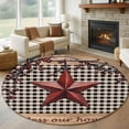 thumbnail image 1 of Texas Star Farmhouse Round Area Rug 7Ft Washable Circle Rugs for Dorm Laundry Room, Rustic Black Plaid Berry Wooden Non-Slip Carpet Floor Mats Indoor Outdoor Carpet Runner Aesthetic Home Decor, 1 of 8