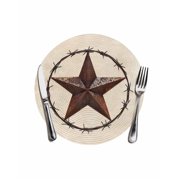Texas Star Farmhouse Round Placemats for Dinning Tables,Heat-proof Braided Table Mats 13 Inch,Western Country Stars Retro Washable Place Mat for Kitchen Restaurant Party Decor Supplies Table Setting