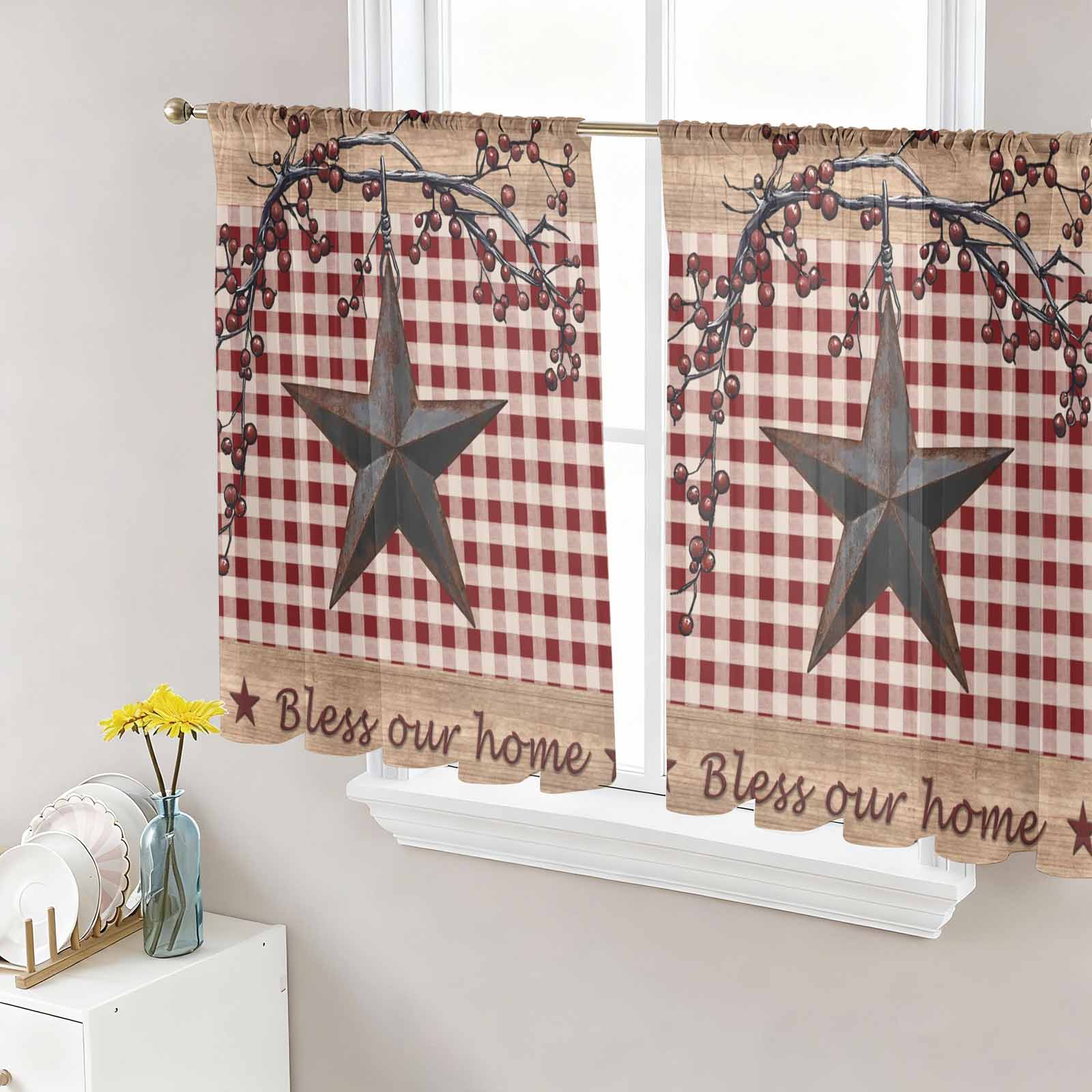Reg Pock Texas Star Farmhouse Sheer Curtains 54 Inch Length 2 Panels Set for ...
