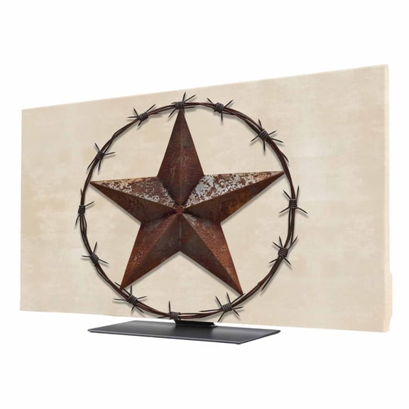 Texas Star Farmhouse TV Cover for 24 Inch Screen, Stretch Fabric Dustproof TV Display Protector, Western Country Stars Retro Elastic Slipcover Monitor Cover for Indoor Desktop Computer 20.9"x11.8"