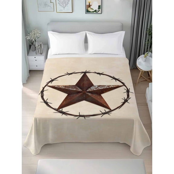 Texas Star Farmhouse Twim Size Flat Sheet, Wrinkleproof & Fadeproof Cooling Flat Bed Sheet Only, Western Country Stars Retro Breathable Soft Bedding Top Sheets 66 x 96 Inches