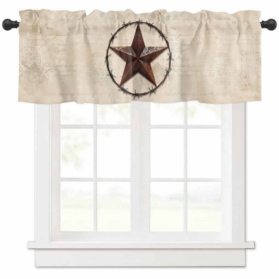 Texas Star Vintage Valances for Windows Farmhouse Kitchen Curtains Valances Rod Pocket Valance Curtains for Kitchen Windows Farmhouse Country Stars Western Window Valances for Bathroom 54"x18"