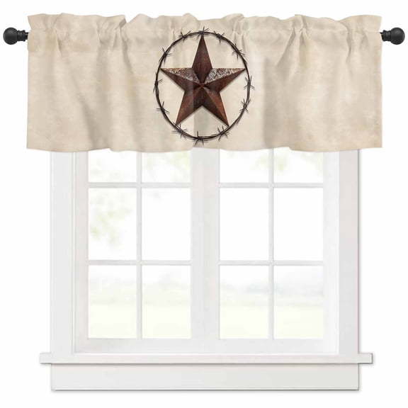 Texas Star Farmhouse Valances for Windows Farmhouse Kitchen Curtains Valances Rod Pocket Valance Curtains for Kitchen Windows Western Country Stars Retro Window Valances for Bathroom Bedroom 42"x18"