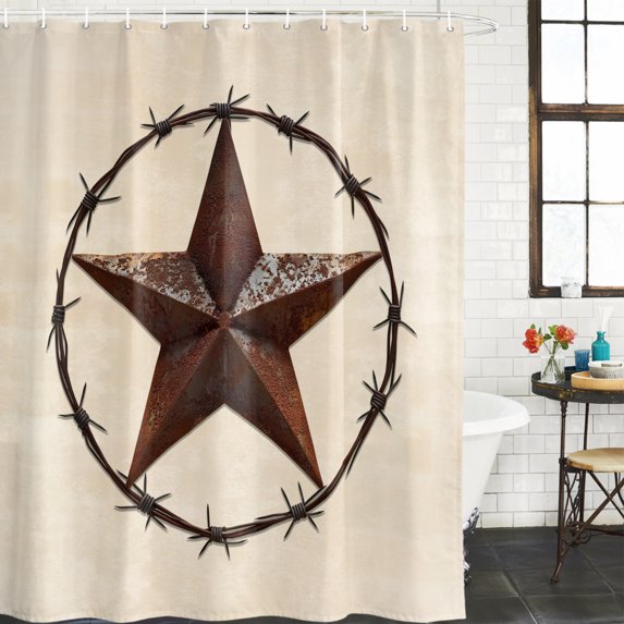 Texas Star Farmhouse Waterproof Shower Curtain, Stall 36"x72" Washable Polyester Fabric Shower Curtains for Bathroom, Western Country Stars Retro Decorative Bathtub Curtain Sets with Hooks