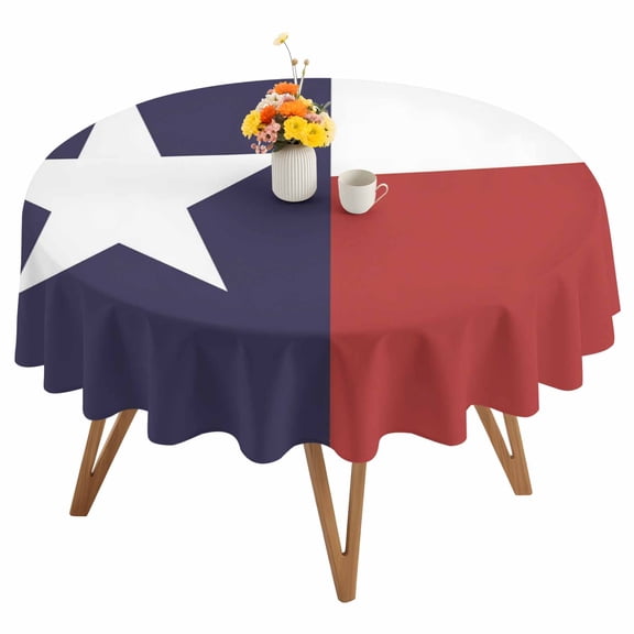 Texas Star Flag Round Tablecloth 54 inches Star and White Red Stripe Waterproof Oil-Proof Table Cloth Round Table Cover for Holiday Party Picnic Dinner Decor Indoor and Outdoor Use
