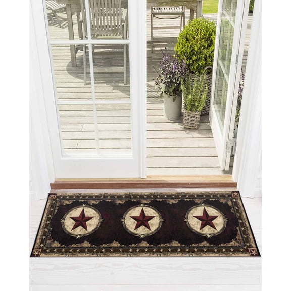Texas Star Front Door Mat Western Retro Red Star Rustic Farmhouse Welcome Doormat Indoor Outdoor Entrance Floor Mat Non-Slip Washable Runner Rug for Front Porch Decor 24x71 Inch