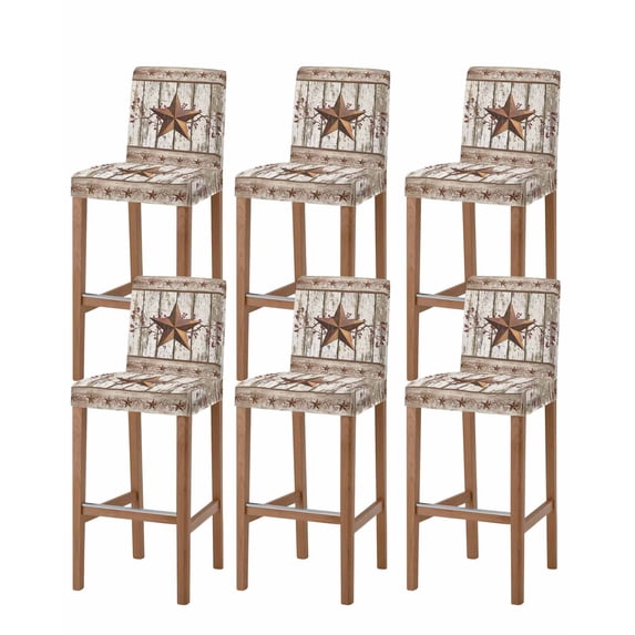 Texas Star Grey Wooden Bar Stool Covers Set of 6, Farmhouse Berry Countryside Stretch Washable Bar Chair Covers with Backs, Removable Pub Counter Height Chair Cover for Kitchen Dining Room Cafe