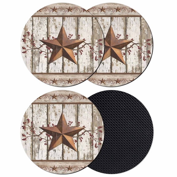 Texas Star Grey Wooden Coasters Set of 4, Absorbent Coasters for Drinks, Farmhouse Berry Countryside Coaster for Desk Coffee Table Protection, Home Decor House Warming Gifts 4"