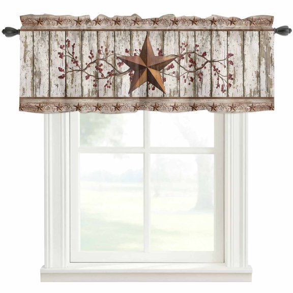 Texas Star Grey Wooden Farmhouse Short Window Curtain Valances, Farmhouse Berry Countryside Rod Pocket Kitchen Valances for Living Room Bedroom Bathroom Cafe 60" x 18"