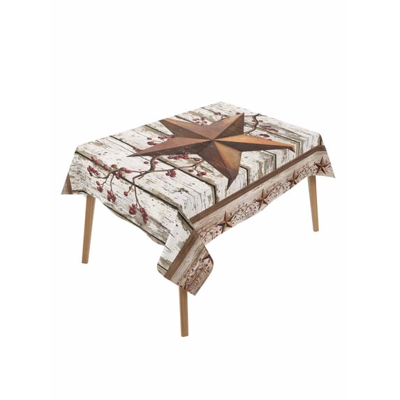 Texas Star Grey Wooden Table Cloth, Waterproof Tablecloth for Rectangle Tables, Farmhouse Berry Countryside Reusable Washable Fabric Table Cover for Restaurant Kitchen Dining Tables 60"x102"