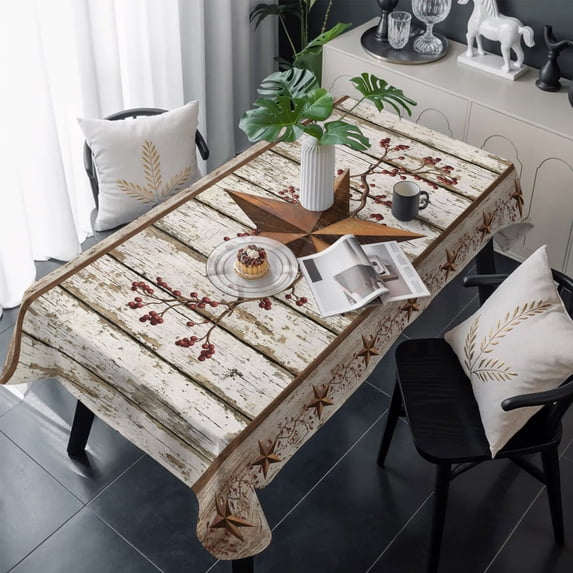 Texas Star Grey Wooden Table Cloth Waterproof Tablecloths, Farmhouse Berry Countryside Tablecloth Dining Table Cover for Kitchen Party Tabletop Outdoor, Rectangle Tablecloth 54x108 Inch