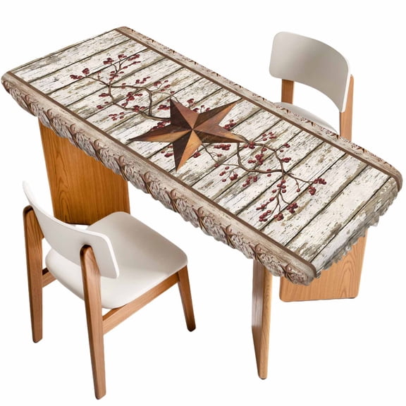 Texas Star Grey Wooden Table Cloths for 8 Foot Rectangle Tables, Farmhouse Berry Countryside Patio Waterproof Elastic Fitted Tablecloths, Washable Rectangular Table Cover for Camping