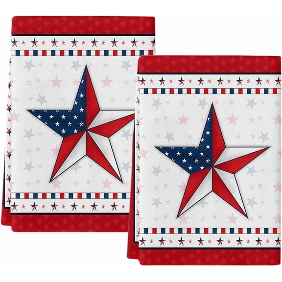 Texas Star Independence Day Kitchen Towel Set of 2, Absorbent Microfiber Hand Towels for Kitchen Bathroom Bar Decorative Red US Flag Ultra Soft Resuable Cleaning Cloths Washable Fast Drying