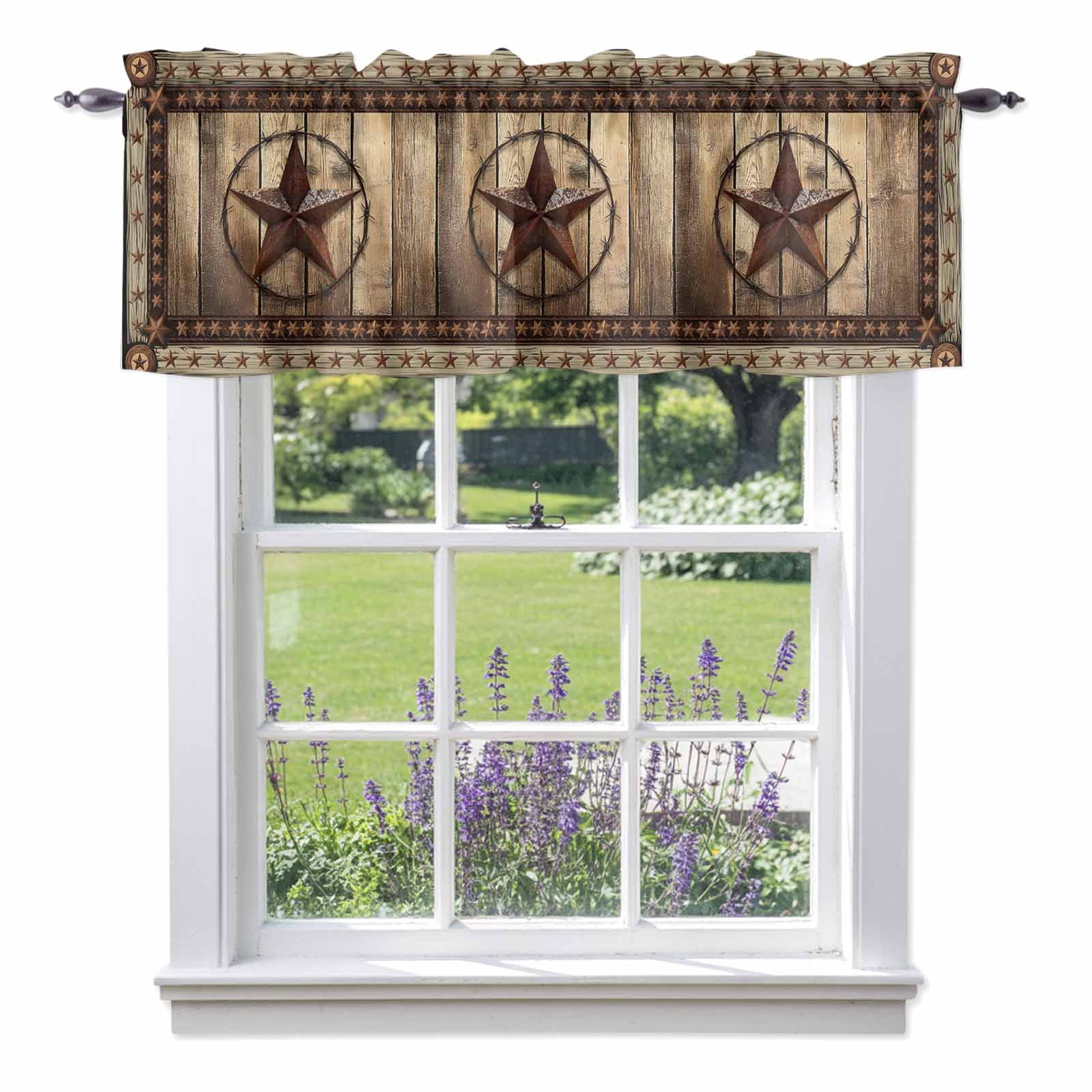 Texas Star Kitchen Valances, Farmhouse Country Star Wood Grain Rod