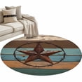 thumbnail image 1 of Texas Star Large Area Rugs for Bedroom Living Room, Soft Non Slip Carpet Bedside Rug, Teal Brown Farmhouse Wooden Country Round Floor Cover Kitchen Accent Rug 4' for Dining Room/Office, 1 of 9