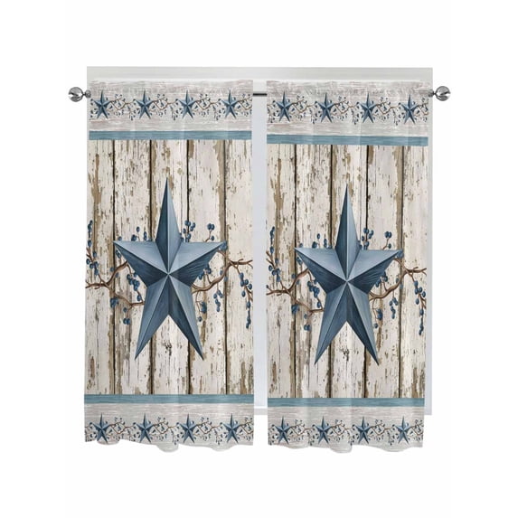 Texas Star Navy Blue Bathroom Window Curtain, Farmhouse Vintage Art Wooden Light Filtering Coffee Kitchen Curtains, Bedroom Living Room Curtains 2 Panel 84"x63"