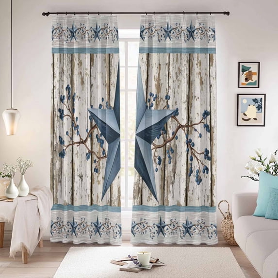 Texas Star Navy Blue Blackout Curtains for Bedroom/Living Room, Pinch Pleated Black Out Curtains, Farmhouse Vintage Art Wooden Room Darkening Window Drapes with Hooks 2 Panels, 39"x70"