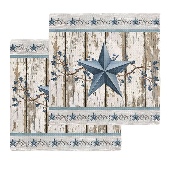 Texas Star Navy Blue Kitchen Dish Towels for Drying Dishes Set of 2, Farmhouse Vintage Art Wooden Waffle Weave Microfiber Hand Tea Bathroom Towels Quick Dry & Absorbent Towel 12x12
