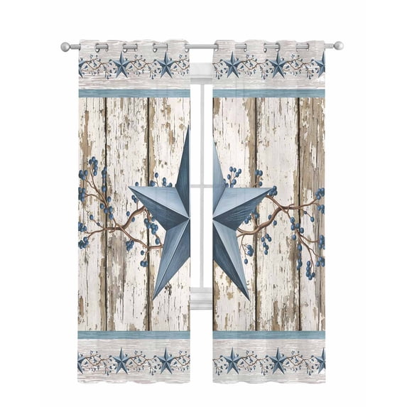 Texas Star Navy Blue Sheer Curtains 84 Inch Length 2 Panels Set for Living Room/Bedroom, Farmhouse Vintage Art Wooden Kitchen Curtains Grommet Semi-Sheer Curtains Drapes Window Treatments 52"x84"x2