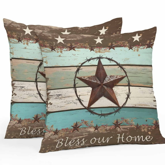 Texas Star Outdoor Pillow Covers Pack of 2 Bless Your Home Vintage Farm Star Wood Grain Waterproof Throw Pillow Covers Decorative Cushion Cases for Patio Garden Tent Balcony Couch 18x18 inch