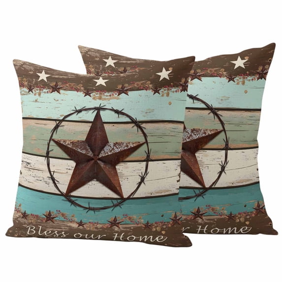 Texas Star Pillow Covers 2 Pack Bless Your Home Pillowcase Waterproof Outdoor Throw Pillow Cover for Patio Garden Square Cushion 24”x24”