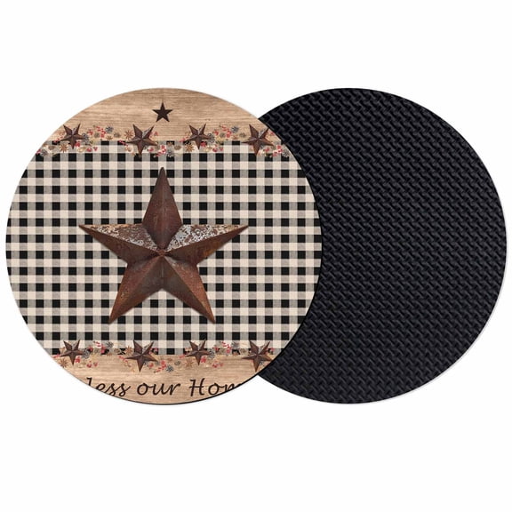 Texas Star Plaid Coasters Set of 2, Farmhouse Black Brown Texas Vintage Absorbent Coasters for Drinks, Coaster for Bar Office Dining Coffee Table Accessories Decor, Non Slip Round Desk Coaster