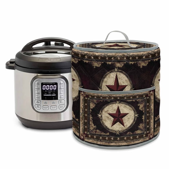 Texas Star Pressure Cooker Cover Western Retro Red Star Rustic Farmhouse Dust Cover for Kitchen Appliances with Top Handle & Storage Pockets, Fits 8 Quart Instant Pot, Air Fryer, Crock Pot