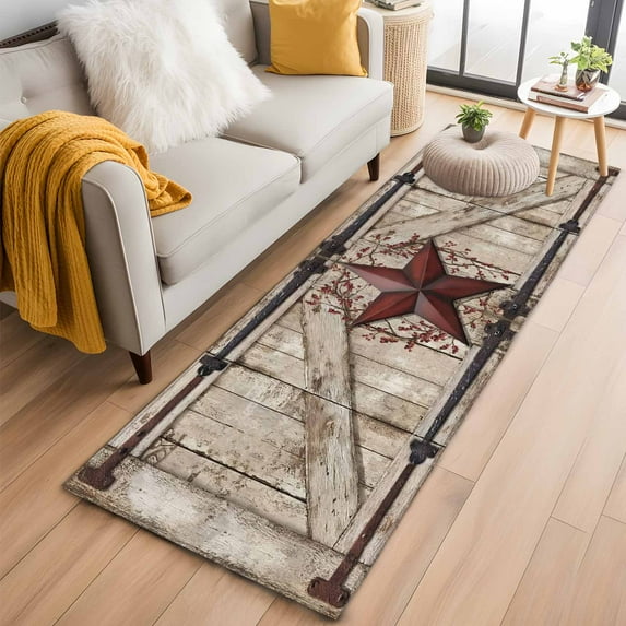 Texas Star Retro 2'x6' Runner Rugs for Hallway Kitchen Bedside Non Slip Washable, Red Wooden Berry Vintage Entryway Rug Runners with Rubber Backing, Long Carpet Runner for Laundry Room