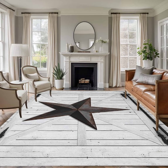 Texas Star Retro Area Rug 6x9 Washable Rug Non Slip Vintage Brown Wooden Large Area Rug Soft Stainresistant Indoor Floor Carpet for Living Room Bedroom Home Office Dining Room Nursery