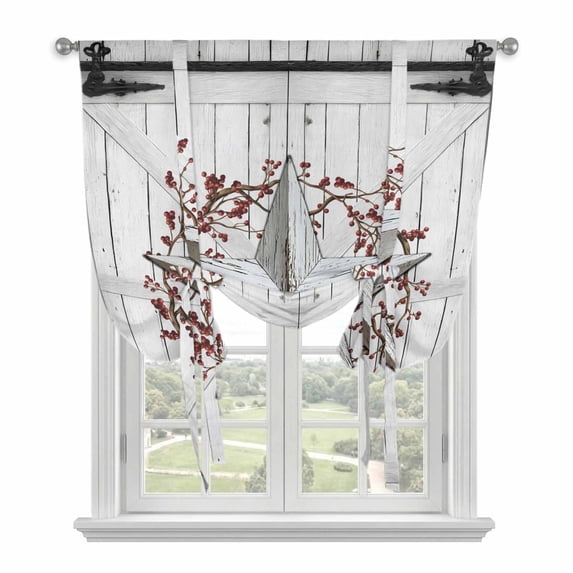Texas Star Retro Balloon Curtains for Living Room/French Door, Vintage White Wooden Berry Tie Up Curtains 63 Inch Length Energy Saving Kitchen Curtains Shades for Windows 42"x63"