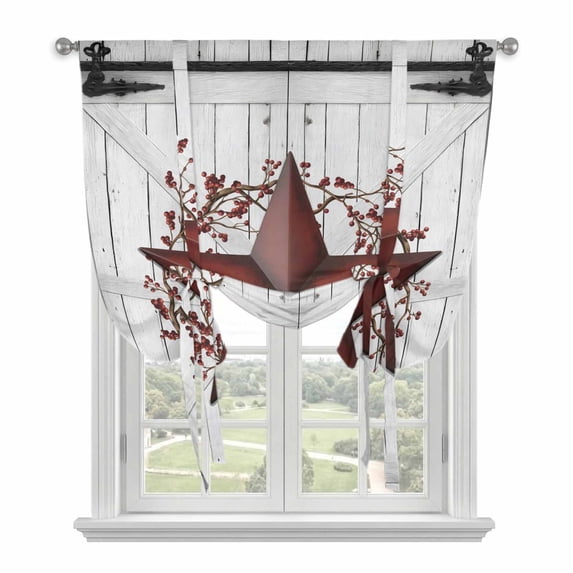 Texas Star Retro Balloon Curtains for Windows, Bedroom Curtains 54 Inch Length, Vintage Red Wooden Berry Tie Up Curtains Panels Thermal Insulated Bathroom Curtains Window 42"x54"