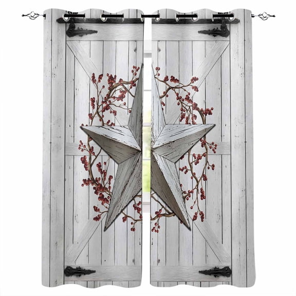 Texas Star Retro Black Out Curtains 63 Inch Long, Room Darkening Draperies Curtains Panels, Vintage White Wooden Berry Thermal Insulated Curtain for Bedroom Living Room 52"x63" 2 Panels
