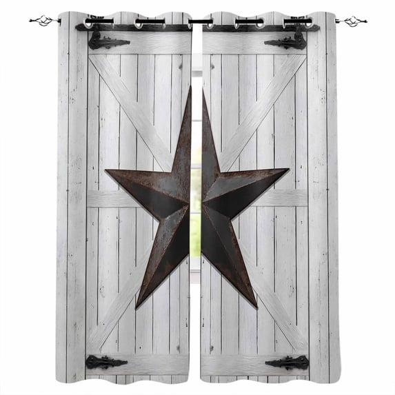 Texas Star Retro Blackout Curtains for Bedroom/Living Room, Vintage Brown Wooden Thermal Insulated Kitchen Drapes with Grommets, Light Blocking Window Treatment, 2 Panels 27.5" x 39"