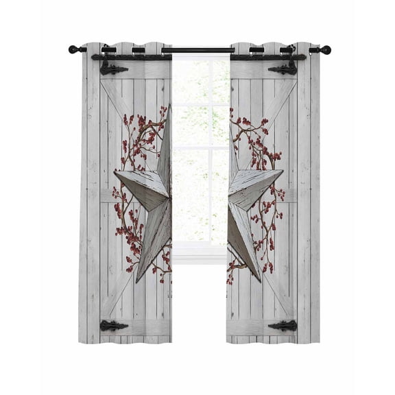 Texas Star Retro Blackout Curtains, Light Blocking Print Window Curtains, Vintage White Wooden Berry Thermal Insulated Window Drapes for Living Room Kitchen Cafe 2 Panels, 84"W x 84"L