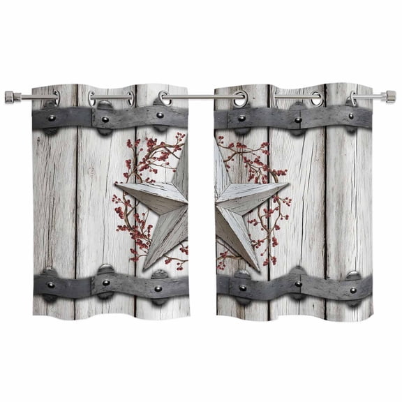 Texas Star Retro Kitchen Curtains Window Panels, Brown Wooden Vintage Berry Insulated Window Treatment Curtain, Grommet Curtains for Bedroom/Living Room/Bathroom, 2 Piece 27.5"Wx39"L