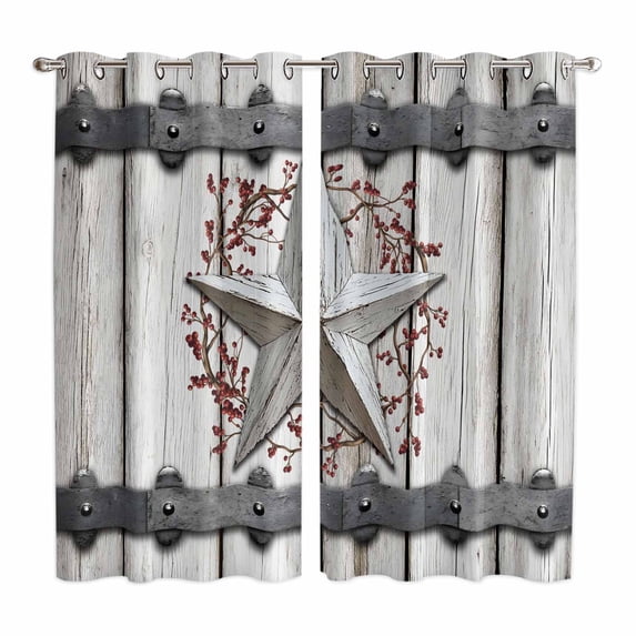 Texas Star Retro Kitchen Curtains Window Panels, Brown Wooden Vintage Berry Insulated Window Treatment Curtain, Grommet Curtains for Bedroom/Living Room/Bathroom, 2 Piece 52"Wx84"L