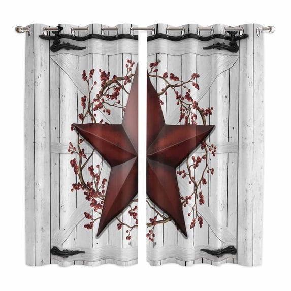 Texas Star Retro Kitchen Curtains Window Panels, Vintage Red Wooden Berry Insulated Window Treatment Curtain, Grommet Curtains for Bedroom/Living Room/Bathroom, 2 Piece 52"Wx84"L