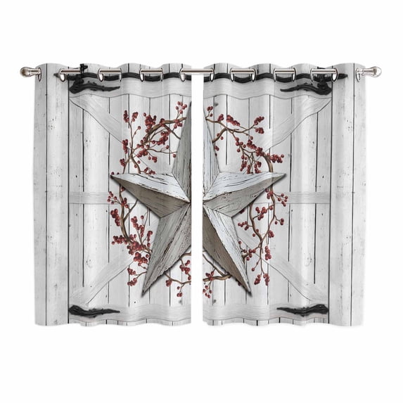 Texas Star Retro Kitchen Curtains Window Panels, Vintage White Wooden Berry Insulated Window Treatment Curtain, Grommet Curtains for Bedroom/Living Room/Bathroom, 2 Piece 52"Wx63"L