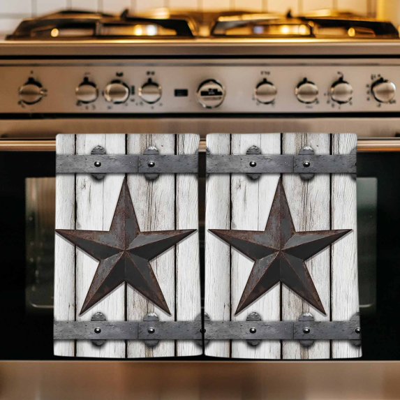 Texas Star Retro Kitchen Towels Set of 1, Vintage Brown Wooden Art Absorbent Dish Towels for Kitchen, Microfiber Hand Towel, Quick Drying Tea Towel for Cleaning Decorative Dishcloths
