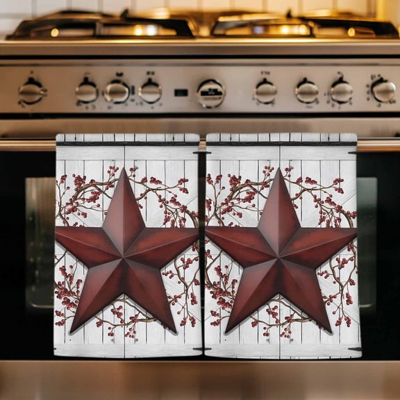 Texas Star Retro Kitchen Towels Set of 1, Vintage Red Wooden Berry Absorbent Dish Towels for Kitchen, Microfiber Hand Towel, Quick Drying Tea Towel for Cleaning Decorative Dishcloths