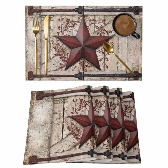 Texas Star Retro Placemats Set of 12, Red Wooden Berry Vintage Placemats for Dining Table, Place Mats for Kitchen Tabletop, Waterproof Wipeable Dining Table Mats Set