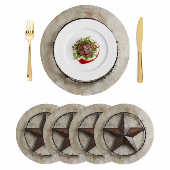 Texas Star Retro Round Placemats Set of 4 Modern Country Stars Abstract Place Mats Indoor Woven Table Mats Washable Heat-Resistance Braided Dining Table Placemats for Kitchen Party Decor 13 Inch