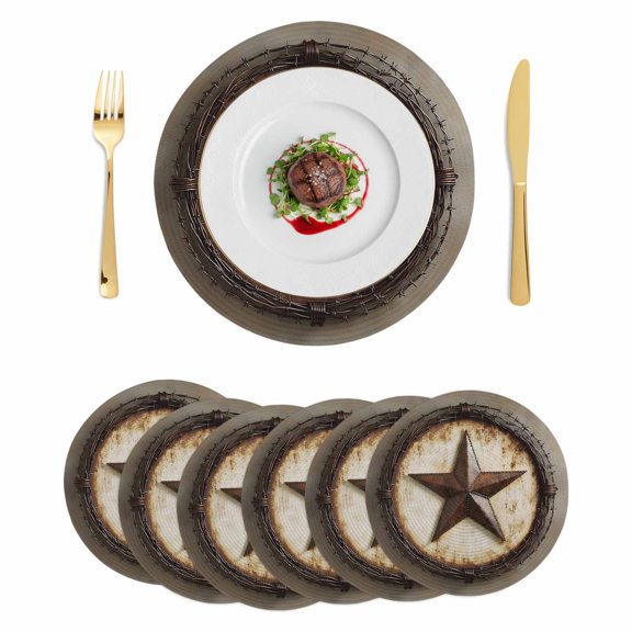 Texas Star Retro Round Placemats Set of 6 Country Pentagram Modern Abstract Place Mats Indoor Woven Table Mats Washable Heat-Resistance Braided Dining Table Placemats for Kitchen Party Decor 15 Inch