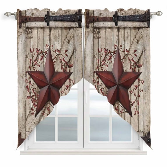Texas Star Retro Swag Valances for Windows 2 Pack, Kitchen Window Curtains 36 Inch Length, Red Wooden Berry Vintage Privacy Swag Curtains for Living Room/Bathroom with Rod Pocket 36"x36"
