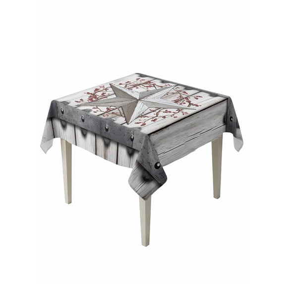 Texas Star Retro Table Cloth, Waterproof Tablecloth for Square Tables, Brown Wooden Vintage Berry Reusable Washable Fabric Table Cover for Restaurant Kitchen Dining Tables 54"x54"