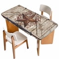 thumbnail image 1 of Texas Star Retro Table Cloths for 5 Foot Rectangle Tables, Brown Beige Wooden Berry Vintage Patio Waterproof Elastic Fitted Tablecloths, Washable Rectangular Table Cover for Camping, 1 of 8
