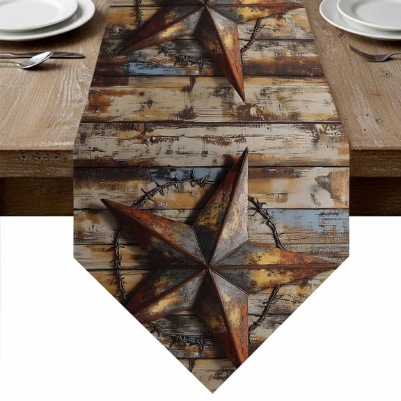 Texas Star Retro Table Runner Linen Burlap Table Runner 36 Inches Small Country Farmhouse Brown Wooden Grain Dresser Scarves for Kitchen Island Coffee Dining Party Wedding Holiday Decor 13"x36"