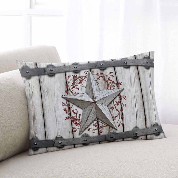 Texas Star Retro Throw Pillow Covers, Brown Wooden Vintage Berry Soft Breathable Pillow Cases with Invisible Zipper for Sleeping, Queen Size Pillowcases for Couch Bed Sofa Chair 20x30 Inches
