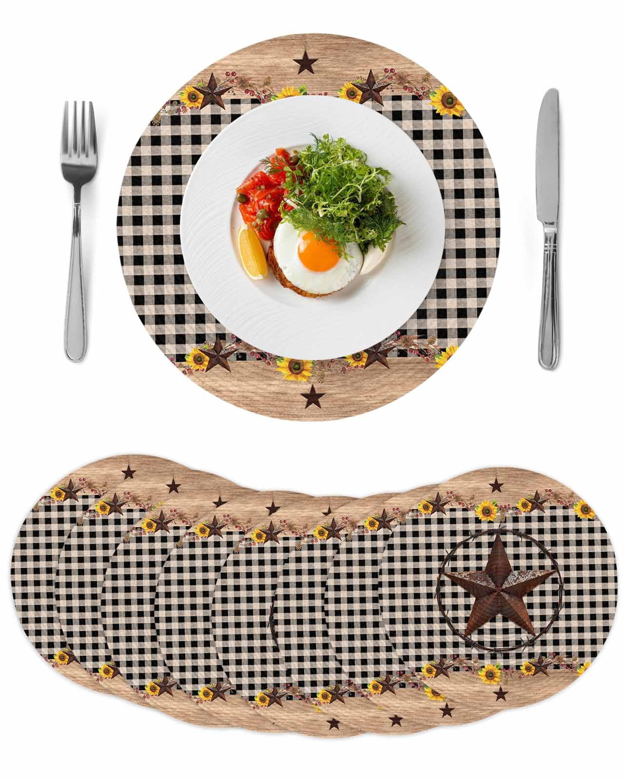 Texas Star Round 13 Inch Placemats Set of 8, Farmhouse Country ...